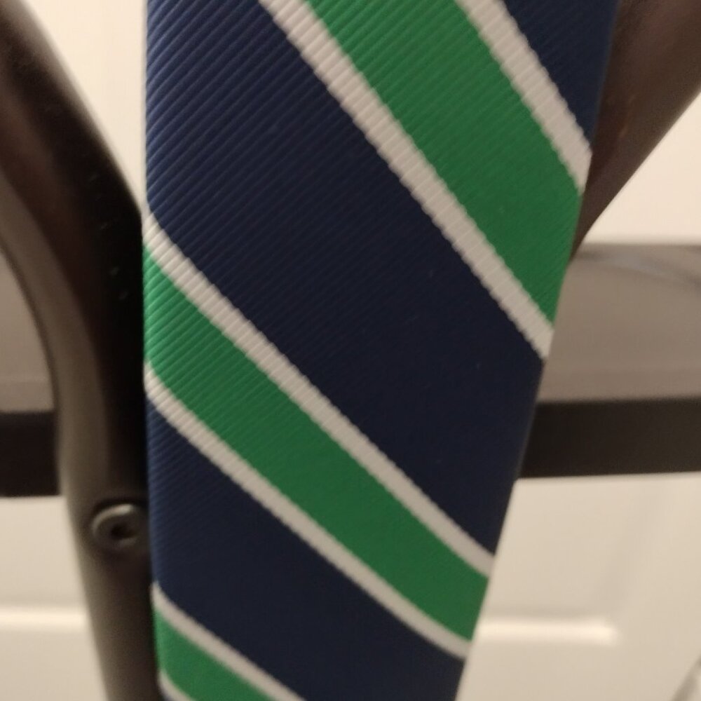 Knottery New York Navy Green Striped Tie Classic Diagonal Stripe Dress Necktie - Picture 4 of 9